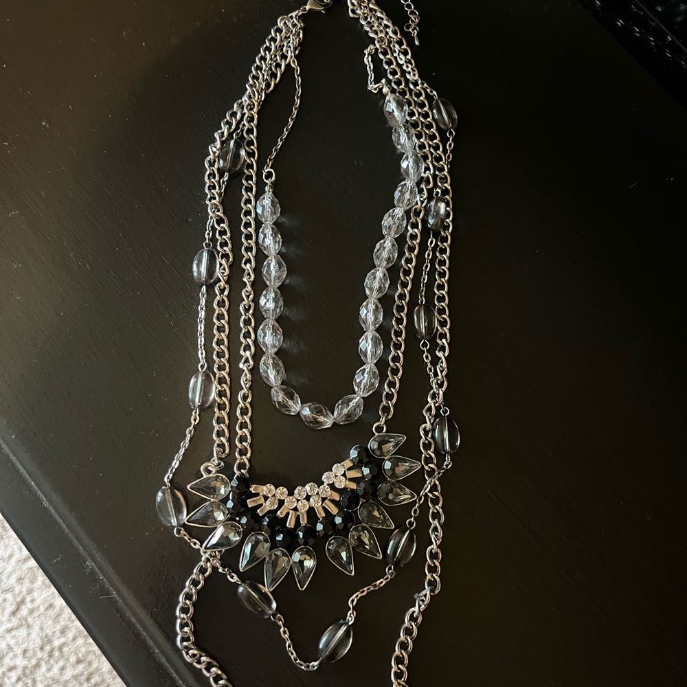 Elegant Silver and Black Layered Necklace